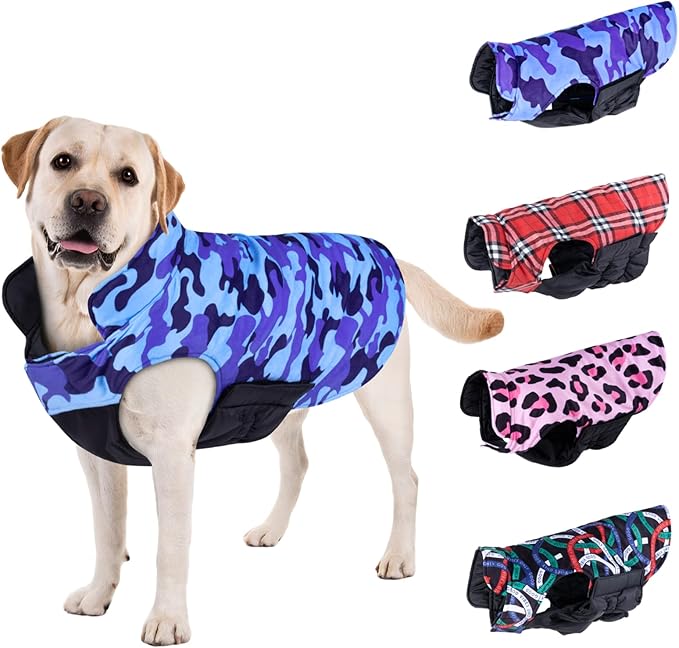 Bone Cute Winter Dog Jacket with Windproof & Waterproof Coat - Reversible Dog Vest in Small, Medium, Large - Thick Soft Coat with Leash Hole for Cold Weather