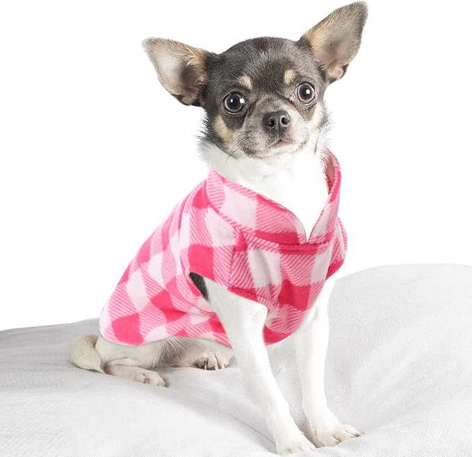 Kama Bridal Dog Spring & Autumn Winter Coat - Pullover Fleece Vest for Cats & Small/Medium Dogs - Thin Sweater - Pink & White Plaid (Pink, XXXS)