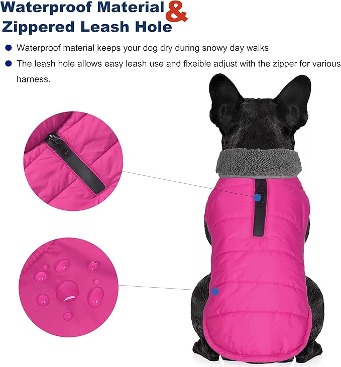 Dog Winter Coat, Waterproof Dog Jacket with Leash Hole, Reflective Adjustable Pet Snow Vest, Warm Fleece Sweater for Small Medium Large Dogs - Pink, L