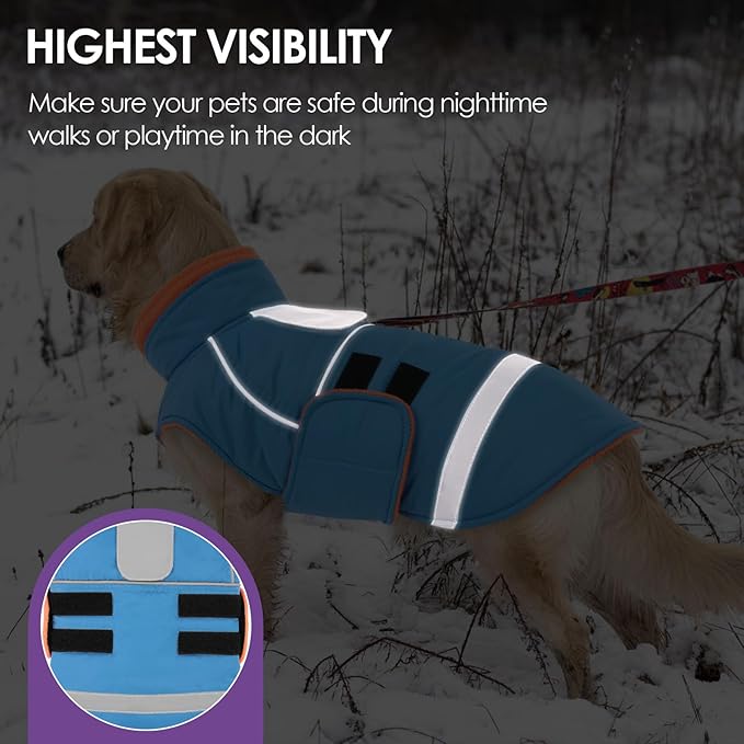 SUNFURA Dog Coat, Warm Dog Jacket for Small Dogs, Reflective Winter Coat with Fleece Lined, Windproof Pet Snowsuit Puppy Sweater Clothes, Turquoise XS