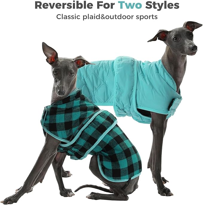 PAWZ Road Dog Winter Coat with 5 Layers Warm Material, Reversible Dog Clothes with 2 Sides, Dog Jacket Outdoor Water Repellent, (Green Plaid 2XL)