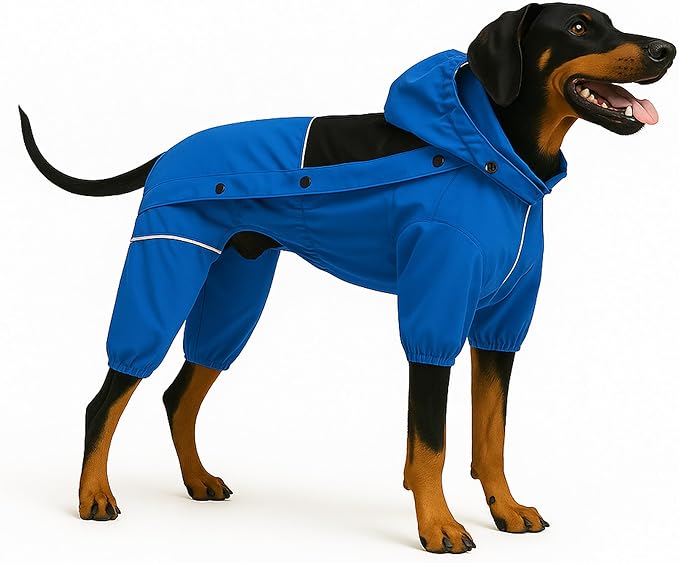 LOVELONGLONG Waterproof Dog Raincoat with Removable Hood – Outdoor Full Body Dog Jacket, Windproof Snowproof Shell Suit – All Season Pet Rain Gear Blue XS