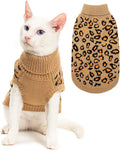 Mihachi Winter Warm Cat Sweater Turtleneck Puppy Pets Sweater Knit Vest Fashion Leopard for Cats Puppy Small Animals Brown Medium