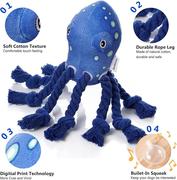 Dog Toys, Dog Plush Toy for Large Breed, Large Plush Dogs Stuffed Animal, Puppy Chew Toys for Puppy, Small, Middle, Big Dogs (Octopus)