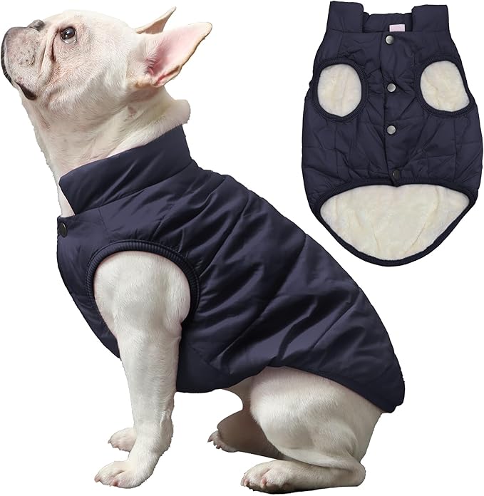 2 Layers Fleece Lined Warm Dog Jacket for Winter Cold Weather,Soft Windproof Large Dog Coat,Blue XXXL