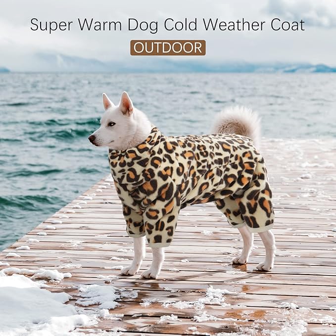 ROZKITCH Full Body Dog Sweater, Pet Windproof Warm Cold Weather Jacket Vest with Luminous Zipper, Jumpsuit Apparel Outfit Clothes for Small Medium Large Dog Brown 2XL