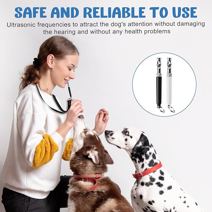 Dog Whistle, 2Pcs Dog Whistle to Stop Barking Neighbors Dog - Adjustable Ultrasonic to Stop Barking and Recall Training with Lanyard (Black and White)