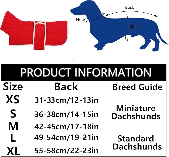 Geyecete Dachshund Sweaters, Dachshund Coat Perfect Dog Winter Coat with Padded Fleece Lining and High Collar, Dog Snowsuit with Adjustable Bands - Red-L