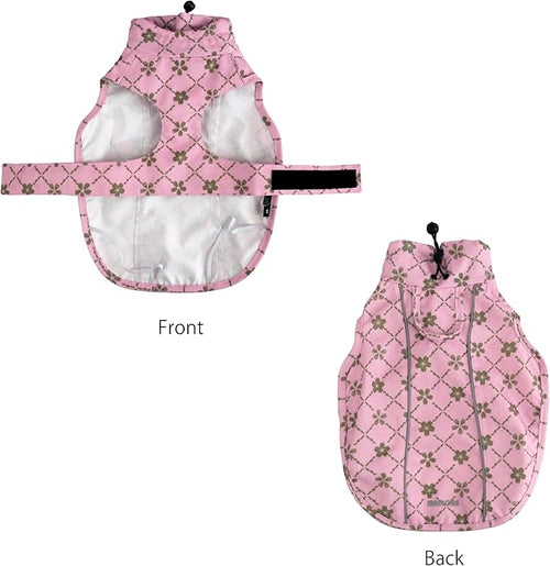 Adjustable Waterproof Dog Raincoat for Dogs,Lightweight Pet Rain Jacket Puppy Clothes with Reflective Strip for Small Medium Large Dogs(Large,Gold Cheery Blossoms Pink)