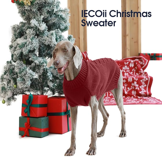 IECOii Dog Sweater Large Size Dog, XL Dogs Sweater Sleeveless with Good Stretchy, Warm Winter Knitwear for Male Female Dogs, Cold Weather Sweaters for Christmas Thanksgiving Halloween, DarkRed-XL