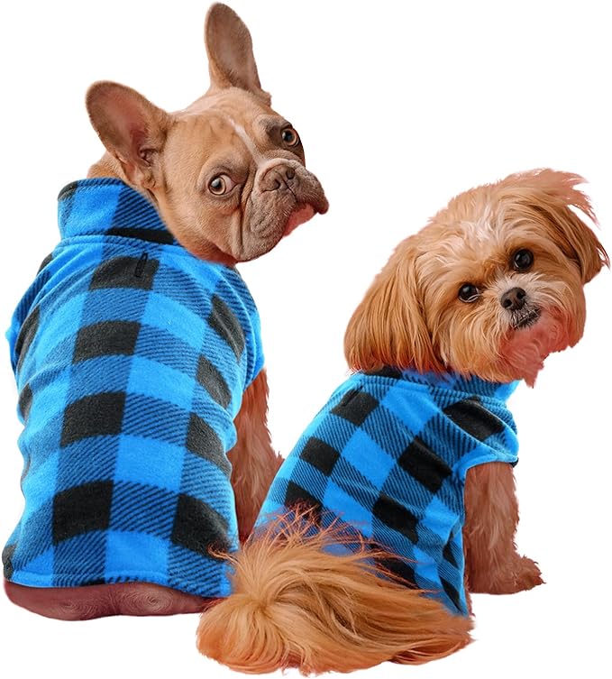 KAMA BRIDAL 3 Pack Spring Autumn Winter Coat Pullover Fleece Vest for Cats Small and Medium Dogs - Thin Sweater Blue Green Black Plaid (M)