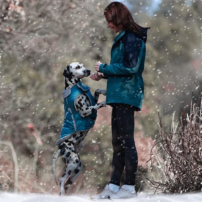 VIVAGLORY Frostfit Dog Coat, Dog Jacket for Winter & Cold Weather, Warm Fluffy Fleece Lined Water Resistant Reflective for Puppy, Coat with Velcro Fastening & Leash Hole, XS, Turquoise