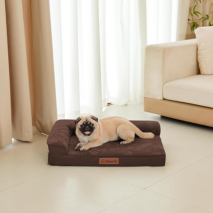 Orthopedic Dog Bed Medium Size Dog, Memory Foam Pet Bed for Medium and Large Dogs, Washable Removable Cover, Nonskid Bottom, Waterproof, 35x23x6 Inches, Brown Grey