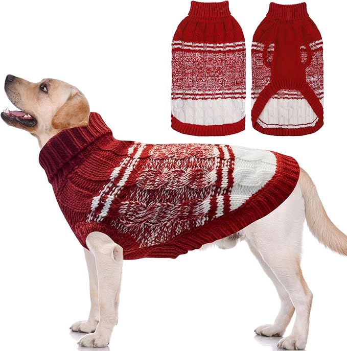 Mihachi Dog Sweaters for Large Dogs Girl Boy,Soft Warm Dogs Shirt, Cold Weather Dog Coat Turtleneck Knitted Pullover Dog Clothes Costume with Leash Hole for Large Cat Puppy Doggy Pet,Red L