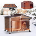 Heated Dog House Outdoor, Insulated Dog Kennel with Heating Pad for Winter, Weatherproof Dog Shelter with Anti-Chewing Metal Frame and Bowls for Small Medium Large Dogs (Light Brown