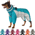 SUNFURA Full Body Dog Coat - Warm Fleece Jacket for Large Dogs, Turtleneck Winter Coats with Harness, Reflective Dog Snowsuit Windproof Puffer Jackets with Legs for Weimaraner, Turquoise XL