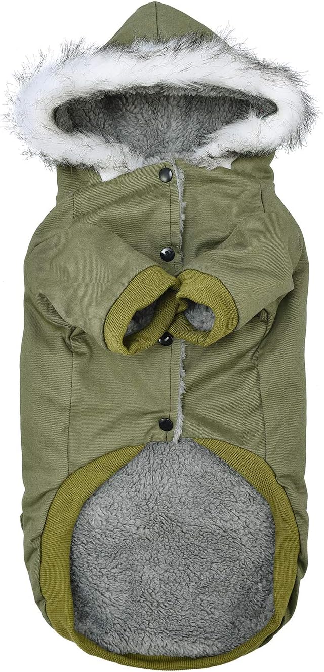 Warm Dog Hooded Trench Coat Windproof Parka Jacket for Cold Weather (S, Green)