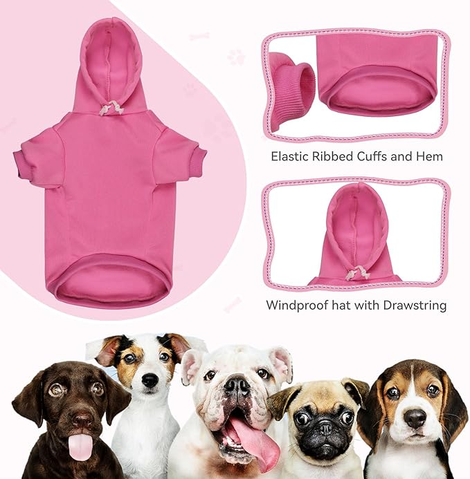 Dog Hoodie Dog Sweaters for Large Dogs Dog Sweater Solid Soft Brushed Fleece Dog Clothes Dog Hoodie Sweatshirt with Pocket(Pink-XXL)