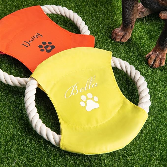 Personalized Flying Disk Dog Toy Multicolor | Custom Name Cartoon Pet Toys | Dog Toys for Large Dogs