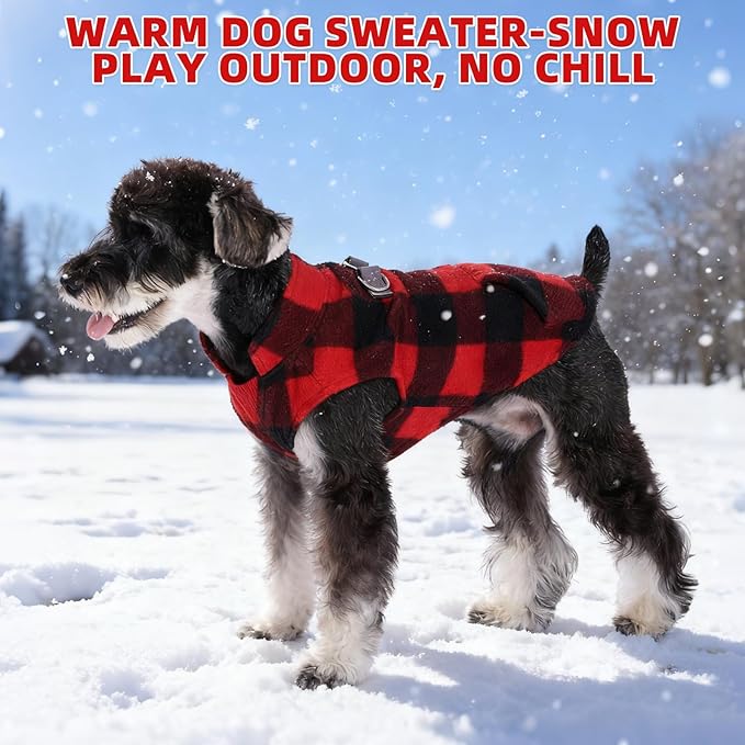 KOOLTAIL Dog Fleece Vest Sweater, Warm Puppy Christmas Jacket with Dual Leash D-Ring and Pocket for Small Medium Dogs, Cozy Soft Pet Winter Cold Weather Coats Fall Clothes Hoodie Boy Girl,Red Plaid S