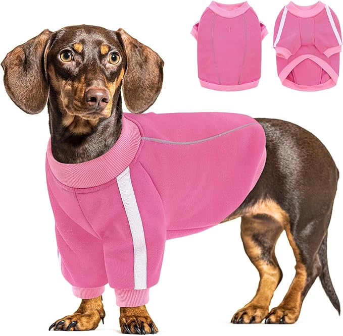 Queenmore Fleece Dog Sweater for Girl Dogs, Pullover Pink Dog Sweatshirt Sweatshirt with Leash Hole, Reflective Stripes – Cozy Winter Fleece Jacket for Small/Medium/Large Femal Puppy XXL