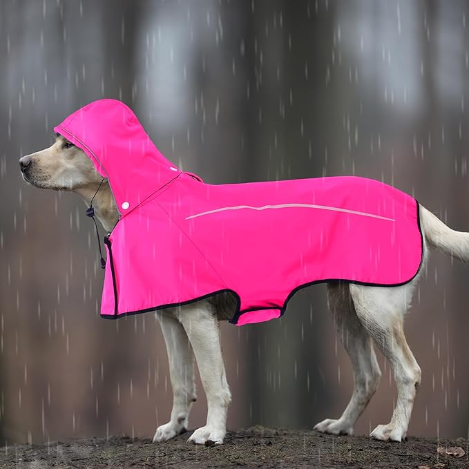 Mile High Life Dog Raincoat, Adjustable Waterproof Pet Rain Jacket, Reflective Hooded Poncho for Small Medium Large Dogs, Lightweight Breathable Pet Rain Coat (Hot Pink,XL Chest 31"-37")