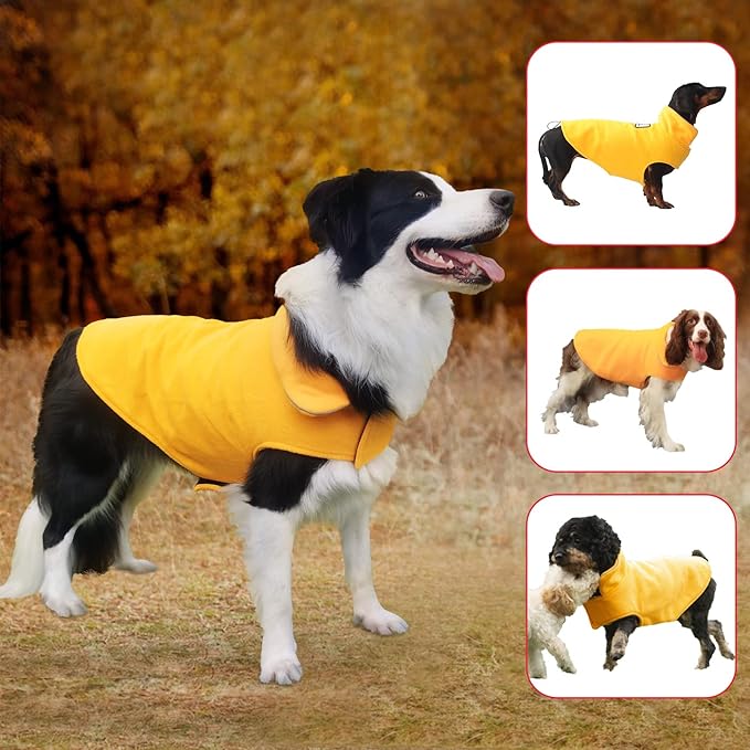 Fleece Dog Coat Winter Pet Jacket Reflective for Cold Weather for Large Medium Small Dogs(Yellow,3XL)