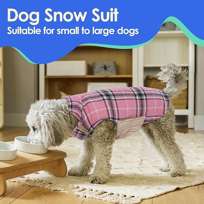 MIGOHI Reversible Dog Coat, Windproof & Waterproof Jacket for Cold Weather, British Style Plaid, Warm Vest with Harness Hole, Pink, 2XL