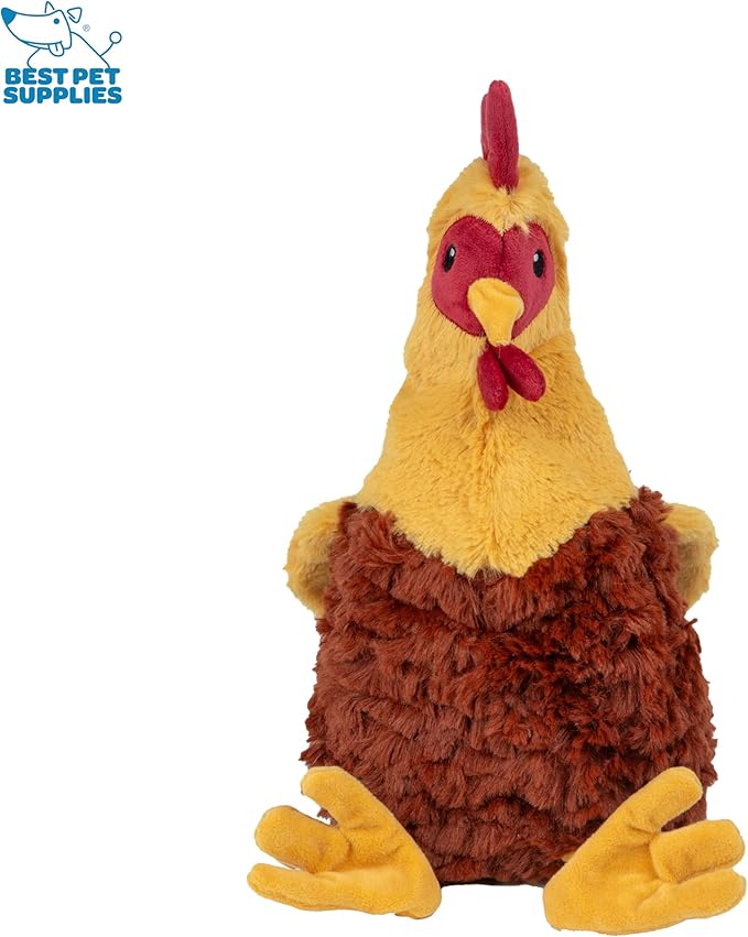 Best Pet Supplies Interactive Squeaky Dog Chew Toy, Ideal Dog Toys for Chewers, Small, Medium & Large Dogs, and Fetch Lovers - Crinkle Chicken (Wine Red), Large