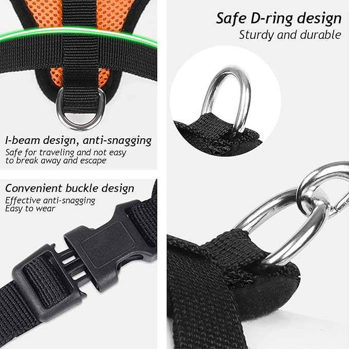 shudyear Summer cat Chest Harness and Leash, Anti-Escape Adjustable Soft mesh cat Leash and Chest Harness Set for All Types of Cats cat Vests (Size L, Orange)