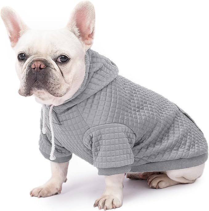 2 Pack Dog Hoodie Sweaters for Small Medium Dogs Warm Dog Clothes for Large Dogs Soft Waffle-Like Laminated Sweatshirt Bulldog (Black+Grey, S/M (Back: 13",Chest: 18.5", Neck: 12"))