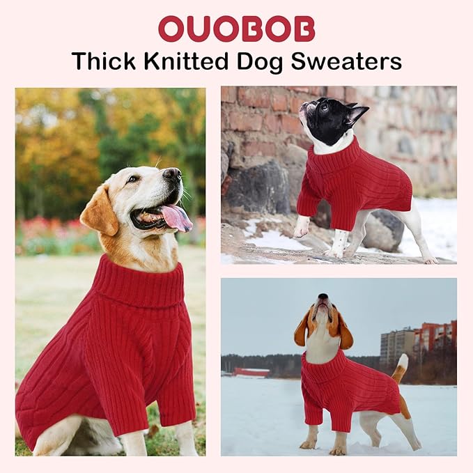 XXXL Dog Sweater for Giant Breed, Warm Winter Fall Dog Sweaters for Dog Girls Boys, Turtleneck Dog Knitwear, Doggie Christmas Sweater, Pet Sweatshirt Clothes Outfit Knit Boxer (Red XXXL)