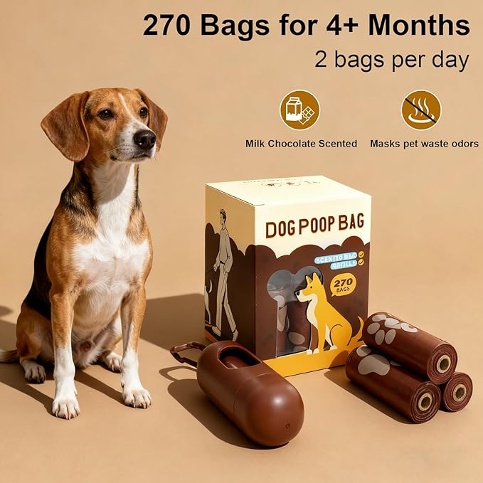 Dog Poop Bags 18 Rolls, 270 Counts Pet Waste Bags with Holder, Scented Leakproof Poop Bags for Dogs Cats Pet
