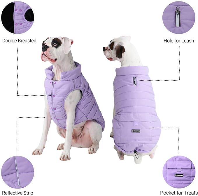 Spark Paws Dog Winter Jacket, Water-Resistant Coat, Warm Reflective Windproof Fleece-Interior, for Medium and Large Dogs - Lilac - 4XL