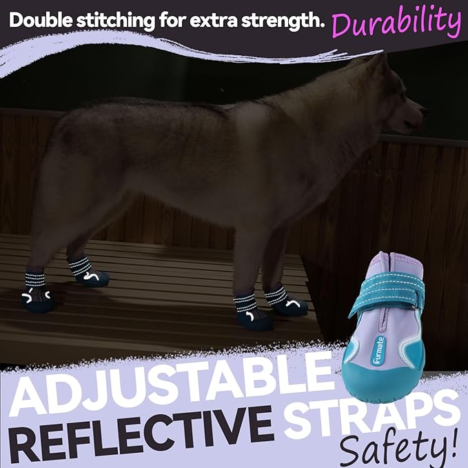 Dog Shoes for Large Small Medium Dogs,Dog Booties for Indoor Hardfloors Anti-Slip,Reflective Strip Waterproof Dog Boots & Paw Protectors for Outdoor Walking Hot Pavement,Winter Snow (Purple-6)