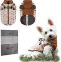 Dog Winter Coat for Small & Medium Dogs (Up to 32lb), Waterproof Dog Coat with Harness, Puppies Windproof Puppy Puffer Jacket, Snowsuit for Dachshund,Frenchie, Corgi (Paw Brown, 2XLarge)