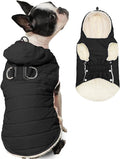 Fleece Lining Dog Hoodie with Harness Built in,Extra Warm Medium Dog Jacket in Winter Doggie Coats with Drawstring Hooded,Black XL