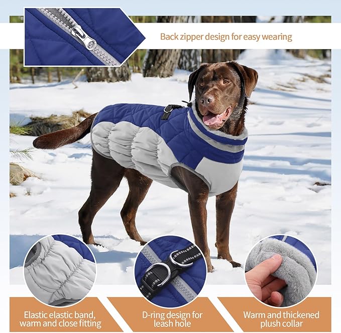 Small Dog Coat,Dog Jackets for Small Dogs,Warm Winter Jacket, Puppy Coat with Harness Built in,Waterproof Dogs Jacket,Puppy Cold Weather Coats,Pet Winter Clothes Snowsuit Shih Tzu Bichon,Blue