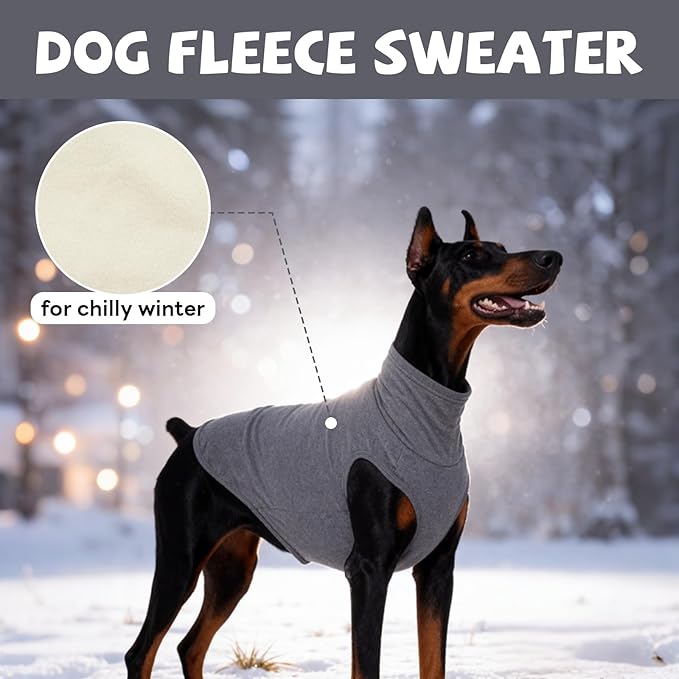 ROZKITCH Dog Sweaters Soft Fleece Pullover Sweatshirt Pajamas, Turtleneck Warm Pet Cold Weather Jacket Stretchy Vest Jumpsuit Apparel Outfit Clothes for Small Medium Large Dogs Walking Sleep Grey M