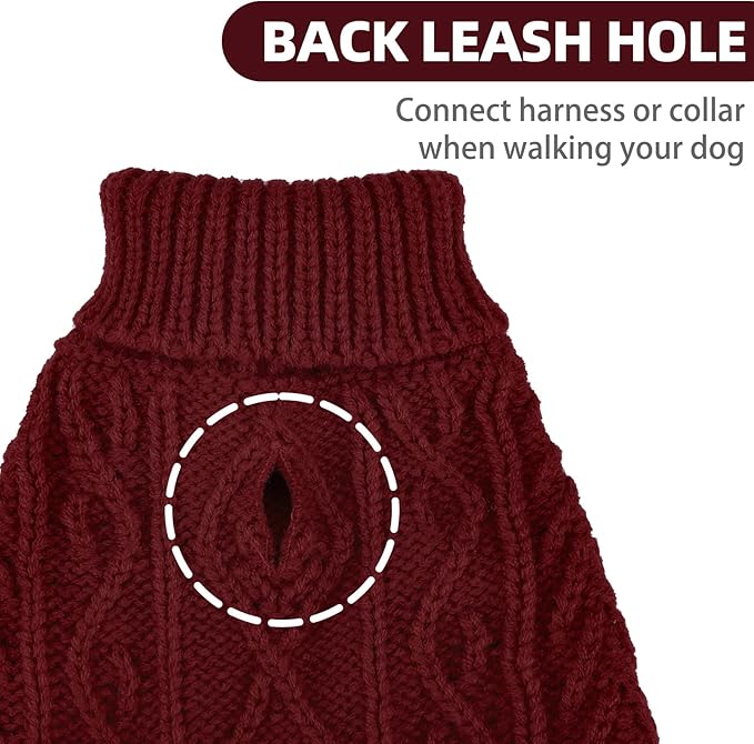 PUPTECK Dog Sweater, Turtleneck Warm Knitted Pullover Coat, Thick Cable Knitwear Clothes in Winter, Pet Apparel Outfits for Large Dogs, for Cold Weather Indoor & Outdoor, Deep Red L