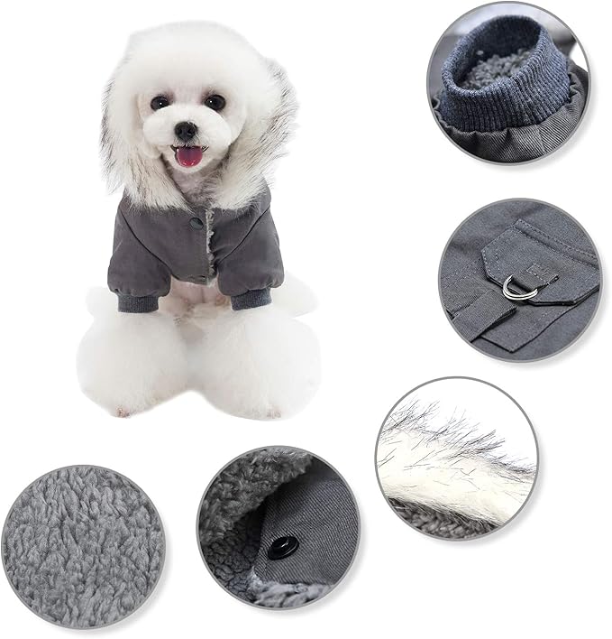 Warm Dog Hooded Trench Coat Windproof Parka Jacket for Cold Weather (XL, Black Grey)