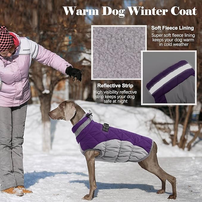 Lelepet Dog Coat Warm Dog Winter Coat Waterproof Dogs Jacket with Harness Built in Reflective Pet Fleece Vest Zip-Up Cold Weather Coats for Small Dogs Turtleneck & Windproof Coats Yorkie Purple S