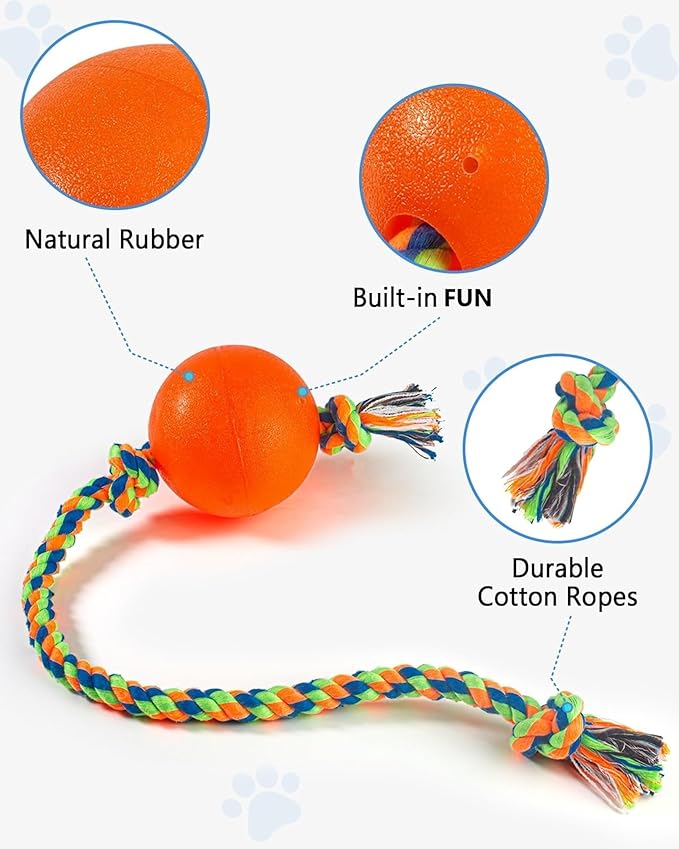 HEALTH & OUTDOORS Rope Chew Toy, 2 Pack, Dog Chew Toy, Tough Rope with Ball Active Play (Colors May Vary)