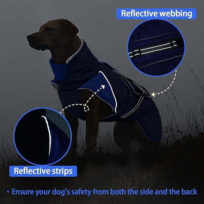 MIGOHI Dog Winter Coat - Reflective Medium Dog Snow Jacket with Thick Turtleneck,Windproof Pet Fleece Vest, Cold Weather Coat for Medium Dogs, Snowproof for Hiking,Camping,L,DarkBlue