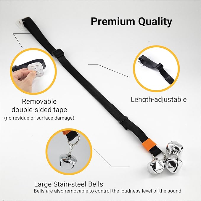 SVD.PET Puppy Bell Doorbell, Dog Bell for Potty Training, Attached to doorknob or Anywhere Near The Door, Length and Height Adjustable (Black)
