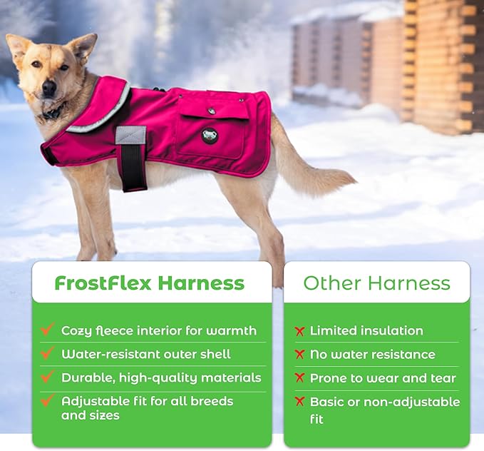 Joyride Harness FrostFlex Dog Winter Jacket - Fleece Lined & Water-Resistant - Snowsuit with Pockets for Treats & Poop Bags - Durable Cold Weather Dog Coat - Pink Berry-M