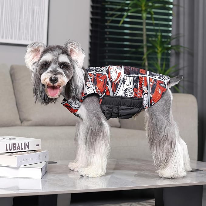 GMF30L Winter Dog Coat - Waterproof Windproof Reversible Jacket with Leash Hole - Thick Soft Coat for Small to Large Dogs - Cold Weather Protection