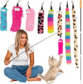 Cat Toys Set Cat Toy Wand Fishing Pole Retractable Teaser & Fuzzy Worm Interactive Kitten Toys Wand Attachments