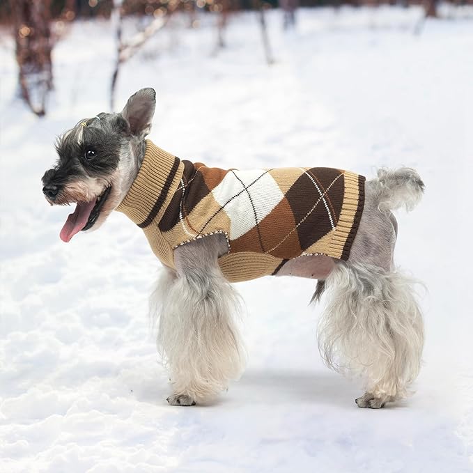KOOLTAIL Dog Sweater Pet Knitted Clothes - Classic Plaid Pullover Turtleneck Thick Warm Fall Dog Sweaters with Leash Hole, Soft Winter Coats for Small Medium Large Dogs Cats Puppy Girls Boys, S