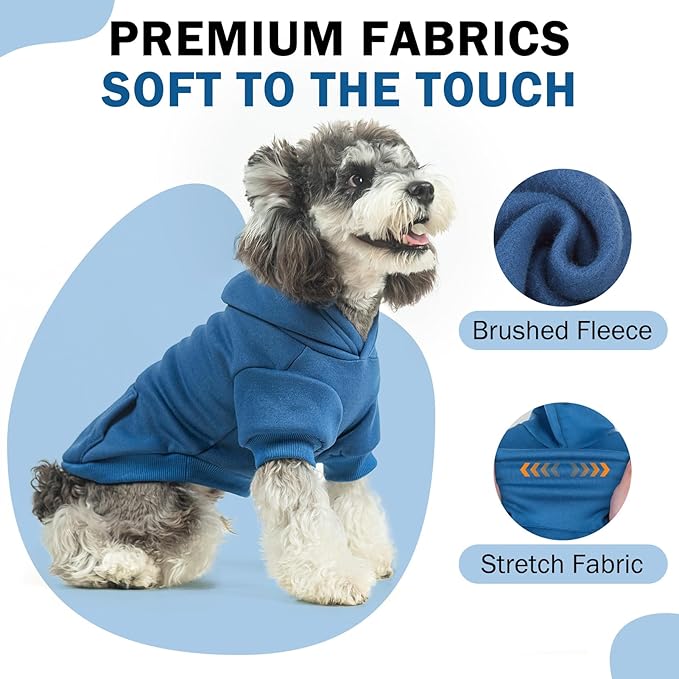 SCENEREAL Dog Hoodie Sweaters for Small Medium Large Size Dogs, Fleece Dog Sweatshirt with Hat and Pocket,Soft Cold Winter All Weather Dog Clothes for S to XL Sized Dogs, Blue L